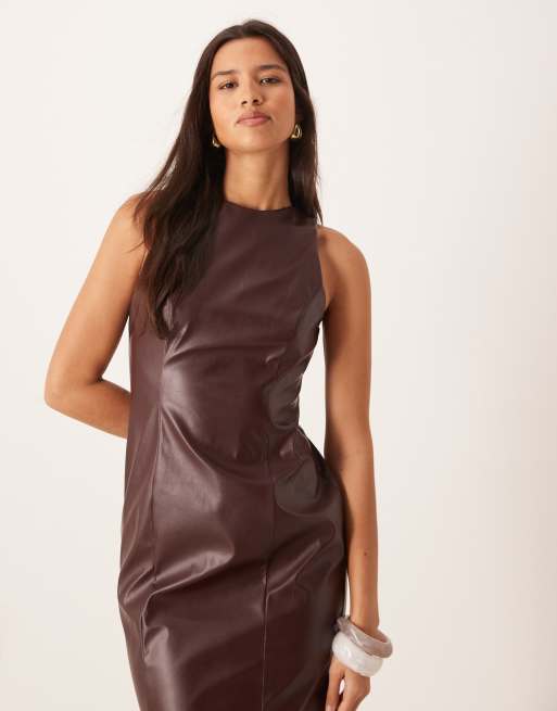 ASOS DESIGN - Robe mi-longue en PU à dos nageur - Chocolat, 4 de 4