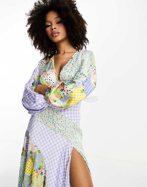 ASOS DESIGN - Robe mi-longue en satin à coutures apparentes et imprimés variés, 4 de 4