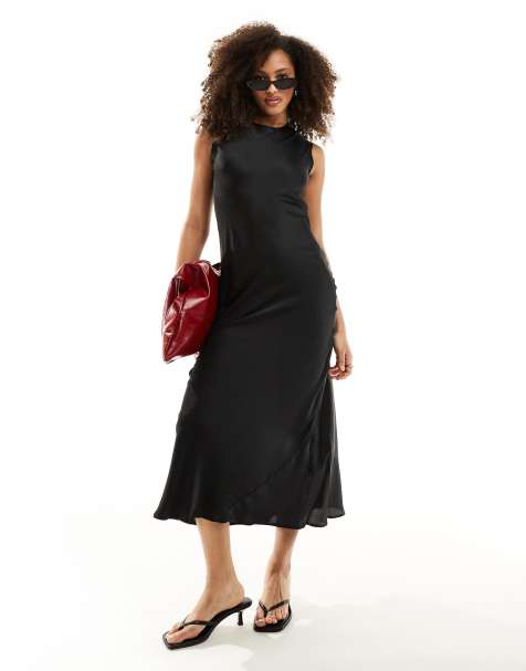 ASOS DESIGN - Robe mi-longue en satin - Noir - view 1