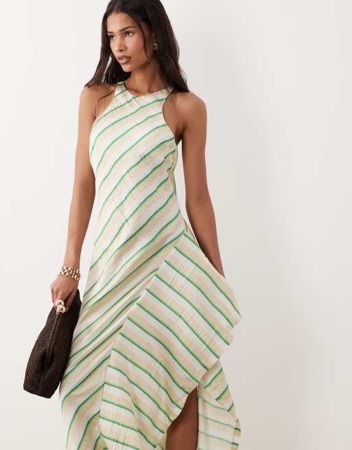 ASOS DESIGN - Robe mi-longue en satin rayé avec dos nageur et volants sur le côté - Multicolore, 2 de 4