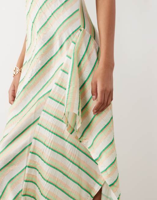 ASOS DESIGN - Robe mi-longue en satin rayé avec dos nageur et volants sur le côté - Multicolore, 3 de 4