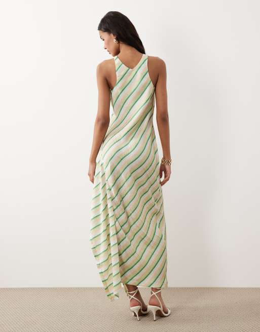 ASOS DESIGN - Robe mi-longue en satin rayé avec dos nageur et volants sur le côté - Multicolore, 4 de 4