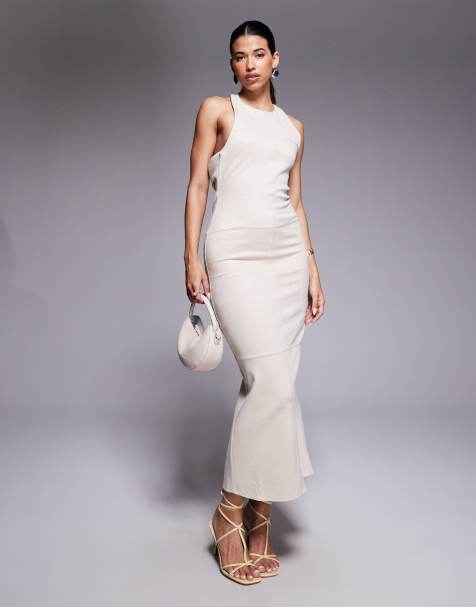 ASOS DESIGN - Robe mi-longue en suédine avec drapé dans le dos - Crème - view 1
