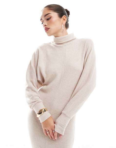 ASOS DESIGN - Robe mi-longue en tissu duveteux ultra doux à col cheminée - Gris - view 1