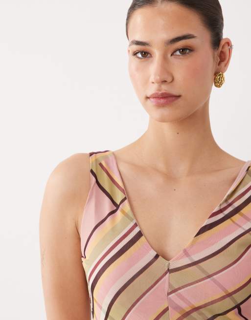 ASOS DESIGN - Robe mi-longue en tulle à rayures - Multicolore, 3 de 4