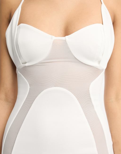 ASOS DESIGN - Robe mi-longue en tulle avec encolure asymétrique - Blanc, 2 de 4
