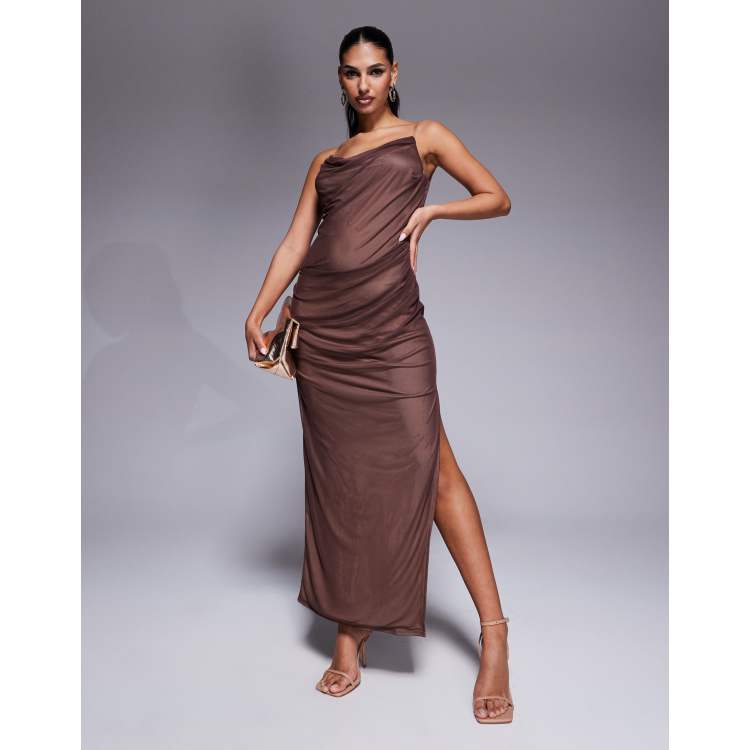 Robe à Bretelles Esprit - Taille 36 - Marron Coton - Occasion En Très Bon état (TBE)