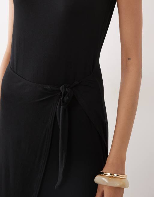 ASOS DESIGN - Robe mi-longue et sans manches avec détail enveloppant - Noir, 3 de 4