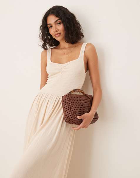 ASOS DESIGN - Robe mi-longue froissée à décolleté en cœur - Taupe - view 1