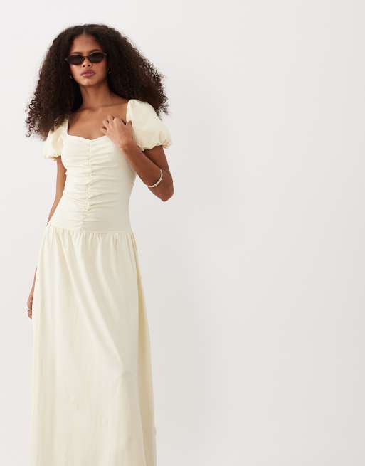 ASOS DESIGN - Robe mi-longue froncée à l'avant - Babeurre, 2 de 4