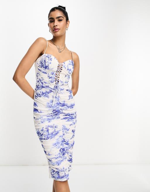 ASOS DESIGN Robe mi longue lac e en tulle motif toile de Jouy