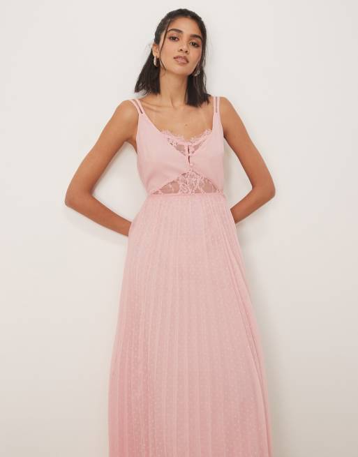 ASOS DESIGN Robe mi-longue plissée à empiècement en dentelle