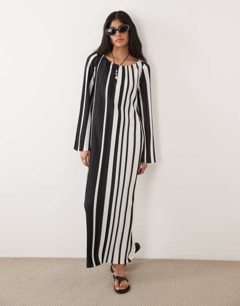 ASOS DESIGN - Robe mi-longue plissée à manches longues et rayures - view 1