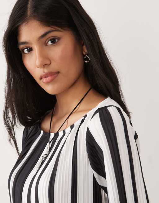 ASOS DESIGN - Robe mi-longue plissée à manches longues et rayures, 3 de 4