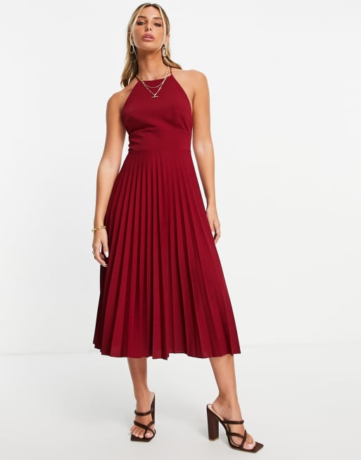 ASOS DESIGN - Robe mi-longue plissée ajustée à dos nageur - Rouge