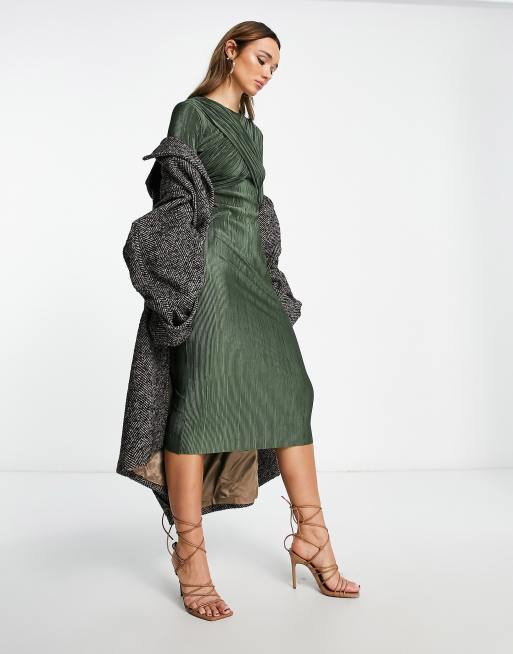 ASOS DESIGN - Robe mi-longue plissée croisée devant - Kaki, 4 de 4
