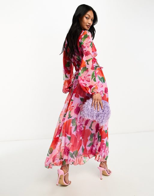 ASOS DESIGN - Robe mi-longue plissée et boutonnée à fleurs avec fronces à taille, 2 de 4