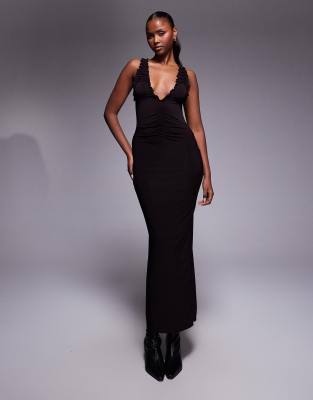 Robe mi-longue sans manches avec encolure froncée - Chocolat-Brown S