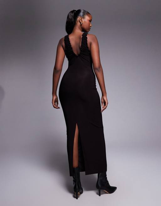ASOS DESIGN - Robe mi-longue sans manches avec encolure froncée - Chocolat, 4 de 4