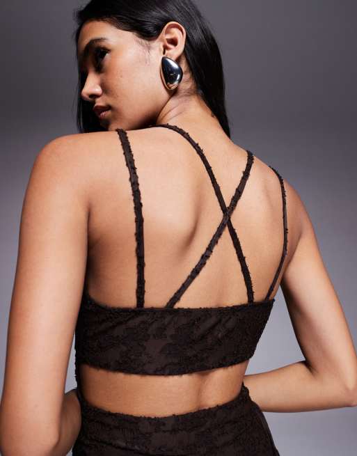 ASOS DESIGN - Robe mi-longue sans manches texturée à encolure dégagée - Marron, 4 de 4