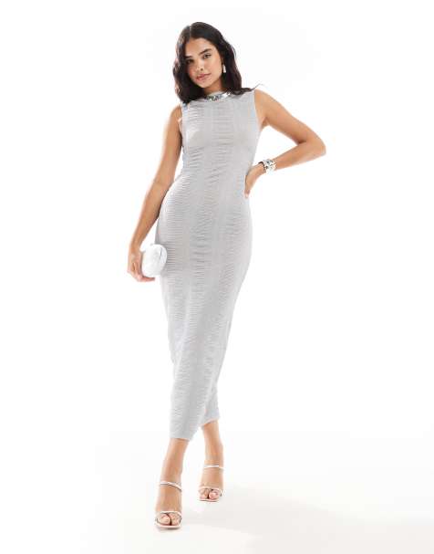 ASOS DESIGN - Robe mi-longue scintillante avec dos échancré - Argenté - view 1