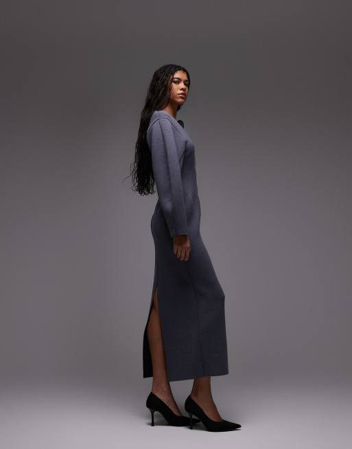 ASOS DESIGN - Robe mi-longue sculptée à découpes - Gris anthracite, 3 de 4