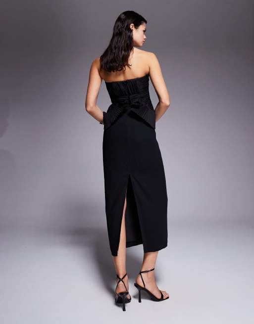 ASOS DESIGN - Robe mi-longue structurée à bretelles et corsage volanté - Noir, 4 de 4