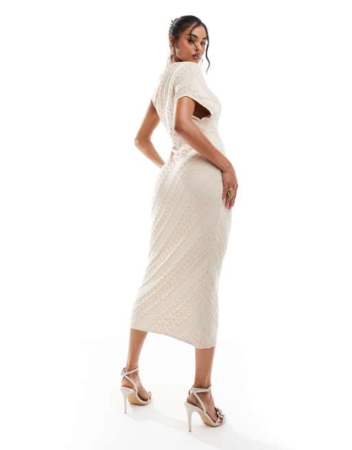 ASOS DESIGN - Robe mi-longue structurée avec détails tressés - Crème, 4 de 4