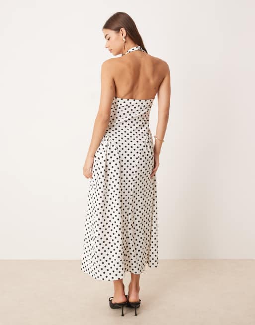 ASOS DESIGN - Robe mi-longue style corset à pois avec jupe à godets et dos nu, 2 de 4