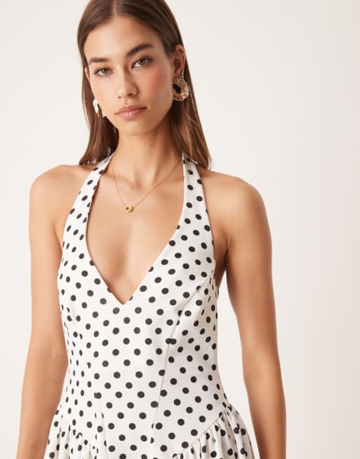 ASOS DESIGN - Robe mi-longue style corset à pois avec jupe à godets et dos nu, 4 de 4