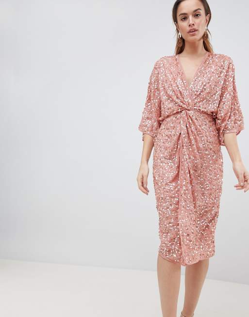 ASOS DESIGN Robe milongue style kimono avec nœud sur le devant et