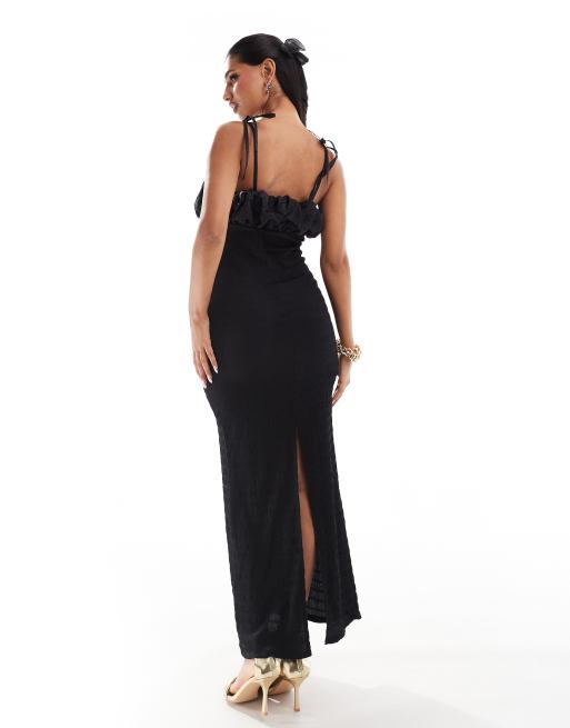 ASOS DESIGN - Robe mi-longue texturée à découpe et fronces sur la poitrine - Noir, 4 de 4