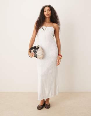 Robe mi-longue texturée à fines bretelles - Blanc XS