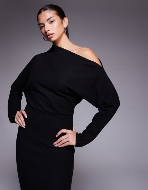 ASOS DESIGN - Robe mi-longue ultra-douce à manches longues et épaules tombantes - Noir, 4 de 4