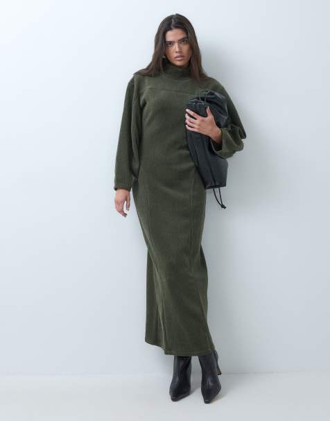 ASOS DESIGN robe midaxi à empiècements en velours côtelé souple verte - view 1