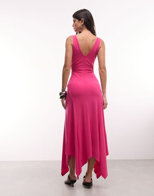 ASOS DESIGN robe midi à col V et ourlet pointu rose, 3 de 4