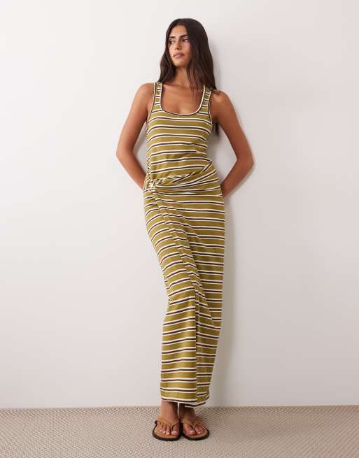 ASOS DESIGN robe midi à encolure ronde avec détail croisé et doré à rayures, 4 de 4