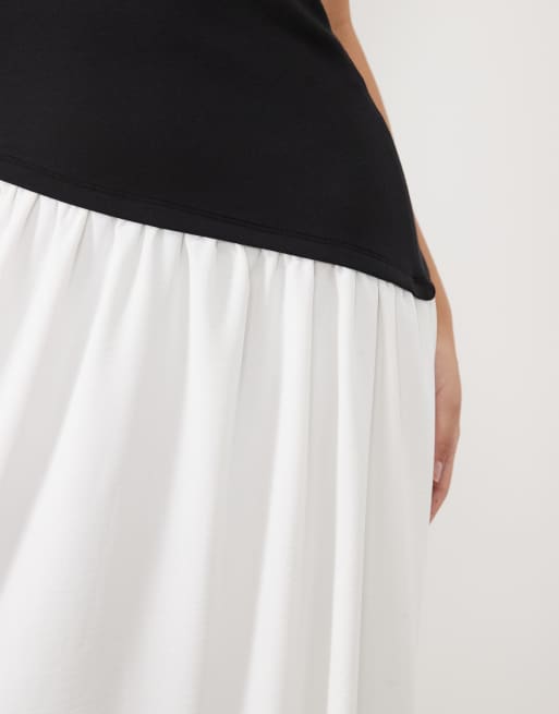 ASOS DESIGN robe midi bandeau à taille asymétrique tombante noire et crème, 3 de 4