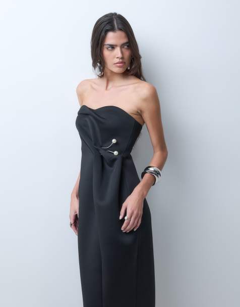 ASOS DESIGN robe midi bandeau drapée avec liseré de perles en noir - view 1
