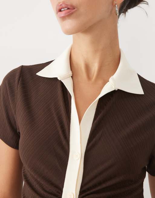 ASOS DESIGN robe midi boutonnée à petites manches en chocolat, 3 de 4