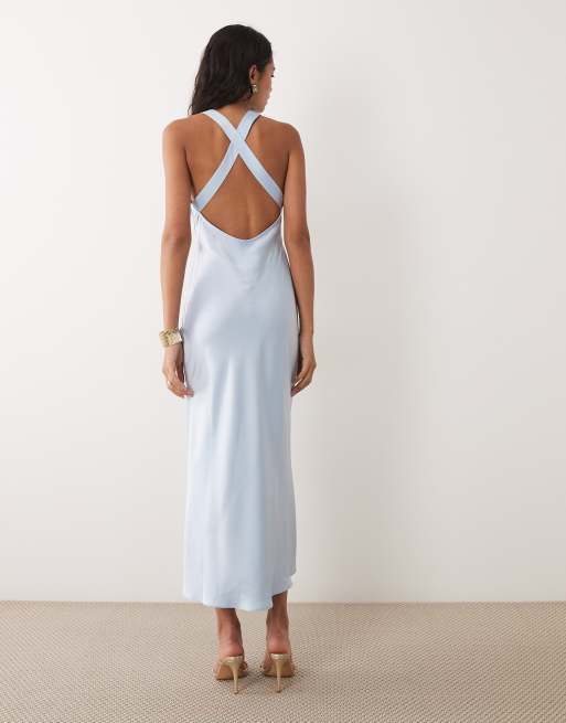 ASOS DESIGN robe midi satin à col halter bleu clair, 4 de 4