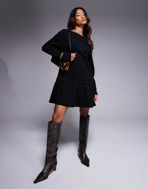 ASOS DESIGN - Robe molletonnée à taille basse - Noir - view 1