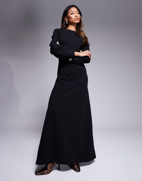 ASOS DESIGN - Robe molletonnée mi-longue à manches cocon et taille cintrée - Noir - view 1