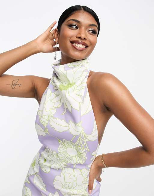 ASOS DESIGN Robe moulante dos nu mi longue imprim fleurs