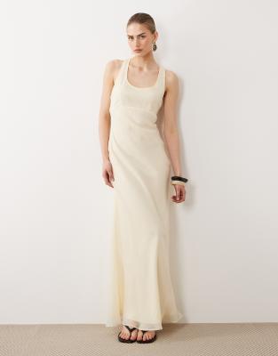 Robe nuisette longue à encolure dégagée et bords contrastants - Jaune pâle-Brown 46