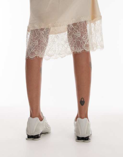 ASOS DESIGN - Robe nuisette longue à fines bretelles et bordée de dentelle - Crème, 4 de 4