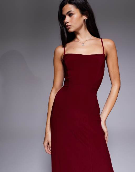 ASOS DESIGN - Robe nuisette longue avec laçage au dos - Bordeaux, 3 de 4