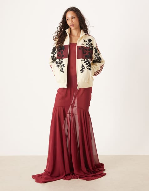 ASOS DESIGN - Robe nuisette longue en mousseline à surpiqûres - Bordeaux - view 1