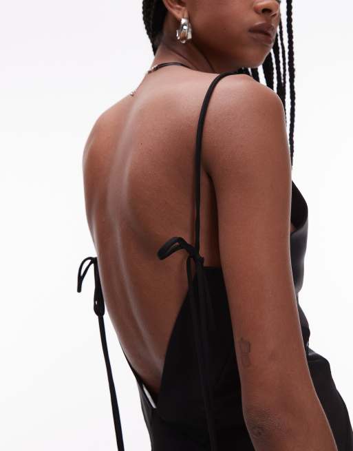 ASOS DESIGN - Robe nuisette longue en satin avec empiècement transparent - Noir, 2 de 4
