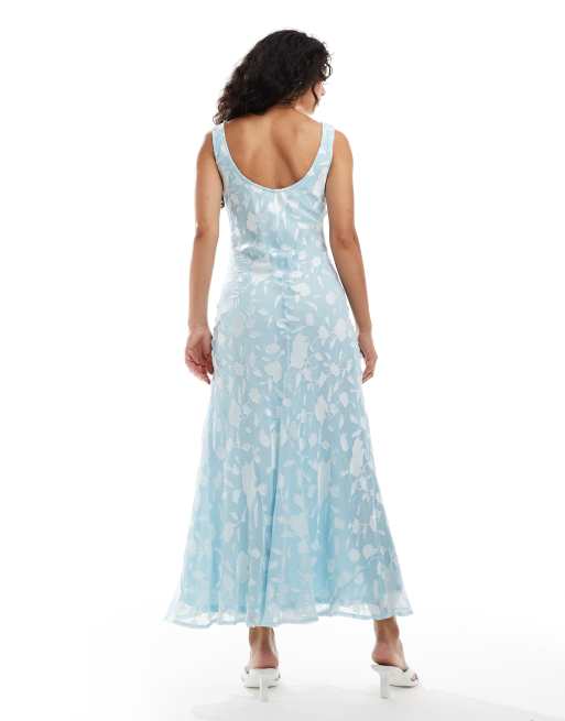 ASOS DESIGN - Robe nuisette mi-longue effet flammé à encolure dégagée - Bleu givré, 3 de 4